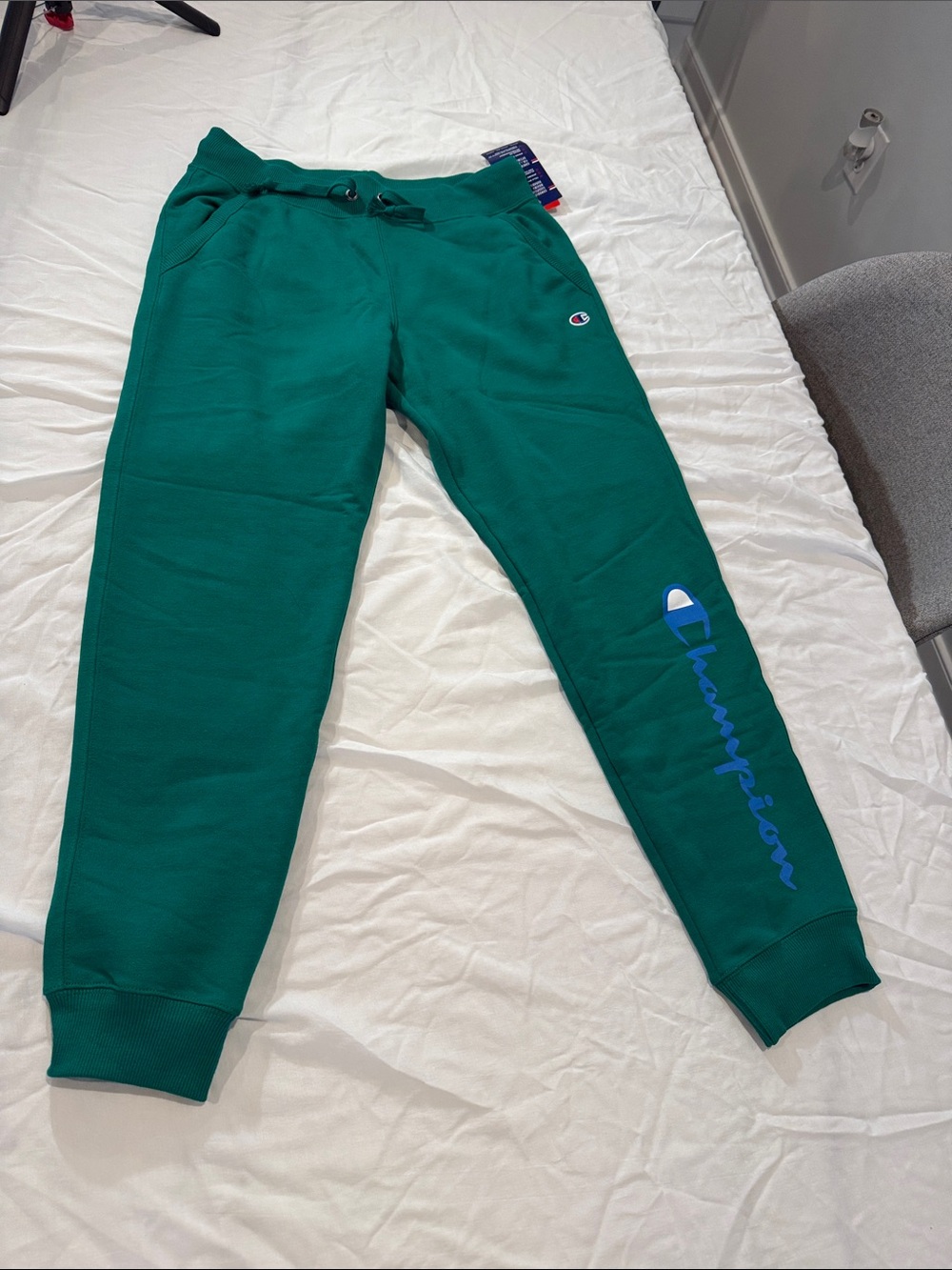 Champion Women’s Green Logo Sweatpants with Blue Script